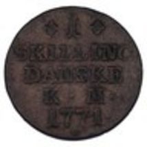 1771 Denmark 1 Skilling Coin In VF, KM# 616.1 - $67.46