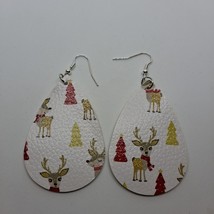 Reindeer Christmas Earrings Teardrop Hook Faux Leather White Tan Red OPTION 3 - £5.53 GBP
