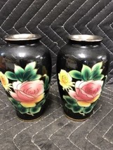 Pair Of 5 Inch Vintage Shippo Yaki  Black Vases Fugi Sipo Chaina Japan - £19.75 GBP