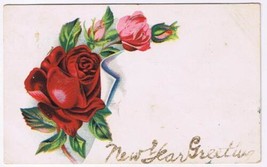 New Years Postcard Greeting Roses Embossed - $1.44