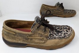 Womens 7.5 M Twisted X Driving Moccasins Brown Leather Leopard WDM0057 W... - $29.69
