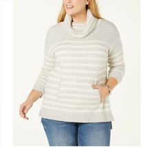 Charter Club Womens Plus 1X Ice Gray Striped Long Sleeve Cowl Neck Sweater NEW - £24.35 GBP
