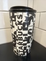 Starbucks 2014 Black & White Letters Dot Collection Ceramic Tumbler & Lid 10oz - $15.00