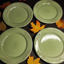 Matceramica Salad Plates 9&quot; Made in Portugal Set of 4 Green Embossed Des... - £51.35 GBP