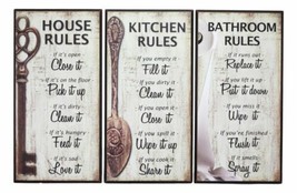 Our Family Rules Wall Art Signs Decor Set Of 3 For Kitchen House Bathroom Accent - £28.50 GBP