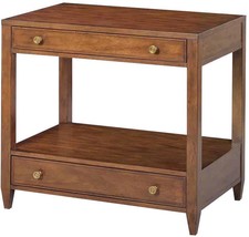 Side Table Wide Rectangular 2-Drawer Rustic Warm Brown Hand-Rubbed Wood Brass - £1,155.55 GBP