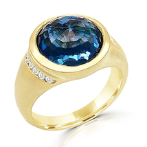 925 Sterling Silver Yellow Gold Plated Cubic Zircon Blue Topaz Ring Size 7 - £37.90 GBP