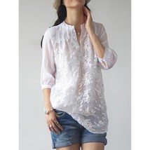 ZANZEA Women&#39;s Tops V-Neck 3/4 Sleeve White Lace Crochet Casual Blouses ... - €70,15 EUR