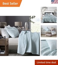 Luxurious King Size Aqua Blue Quilt Set - Stone-Washed Microfiber Chic D... - $74.99