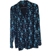 International Concepts Black with Embroidered Blue Flowers Button Down B... - $11.65