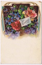 Greeting Postcard Embossed Roses &amp; Violets 1908 Germany - £2.31 GBP