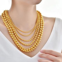 24k Yellow Gold Solid Round Bead Necklace For Women Men 60cm Bead Sand Gold Male - $96.94