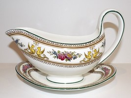 WEDGWOOD BONE CHINA W595 COLUMBIA GREEN TRIM GRIFFIN FLORAL GRAVY BOAT &amp;... - £62.03 GBP