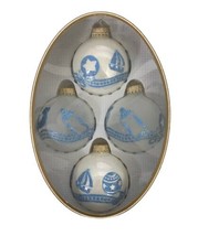 Classic Collection Ornaments  Hand Decorated Blue White Baby Balls Set of 4  USA - £16.55 GBP