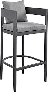 Argiope Outdoor Patio Bar Stool in Aluminum with Grey Cushions - $633.99