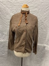 Vintage 60s 70s Bill Atkinson Brown Flannel Button Up Shirt w Tie Women&#39;s Size 6 - £27.25 GBP