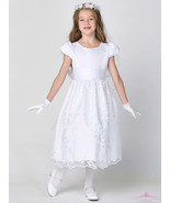 Girls White First Communion Dress w/ Satin Tulle &amp; Sequins (186) - $90.00+