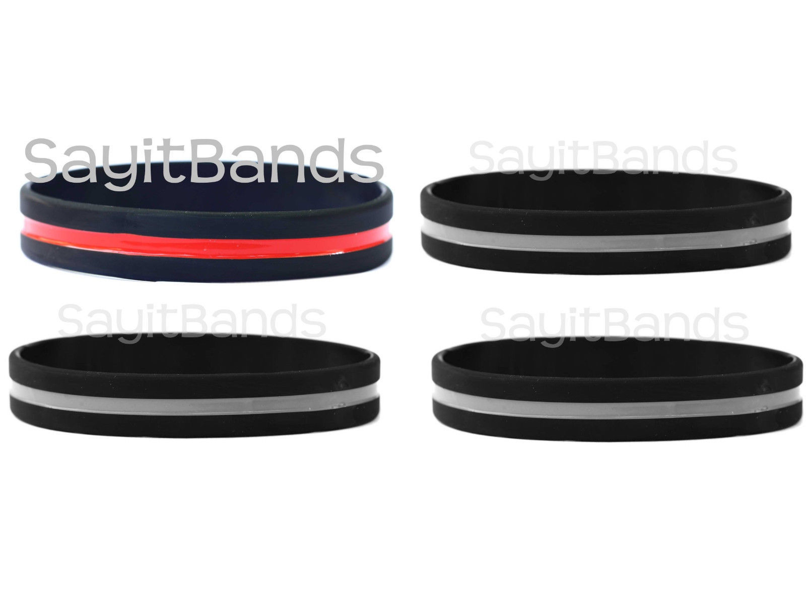 Primary image for 4 wristbands - 1 thin red line and 3 thin silver gray line wristbands