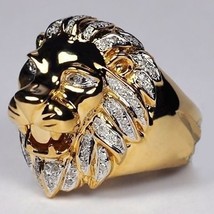 Elvis Presley TCB Concert Jumpsuit Gold Plated Egyptian Lion Head Men Ring S6-13 - £15.17 GBP