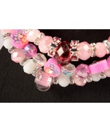 3 Stacking Stretchy Bracelets Hand Made Glass Mixed Beads Pink White NEW - £11.09 GBP