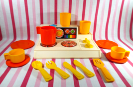 Swell 1970&#39;s Fisher Price 15pc Kitchen Set with Magic Burners Cook Top + Dishes - £30.06 GBP