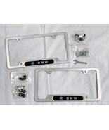 2 New BMW Silver Metal License Plate Frames with Screws Caps &amp; Hardware - £27.65 GBP