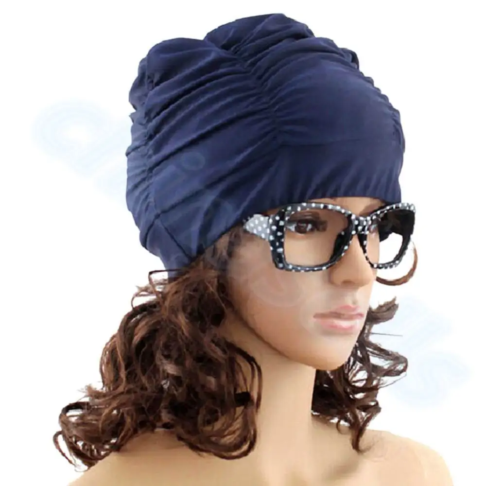 Sporting Drape Stretch Seaside Fold Swim Cap hat Ay Lady Womens Girls Long Hair  - £18.54 GBP