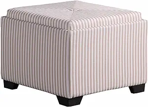 22&quot; Gray And White Faux Leather And Black Tufted Striped Storage Ottoman - $233.99