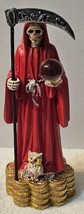 Grim Reaper Santa Muerte Owl Ball Money Scythe Fantasy Figurine Statue Red - £19.04 GBP