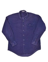 Vintage Corduroy Shirt Mens L Navy Faded Button Up Long Sleeve Single Needle - $23.09