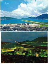 2 Color Postcard Hong Kong Kai Tak Airport at Day and at Night Unposted - £3.92 GBP