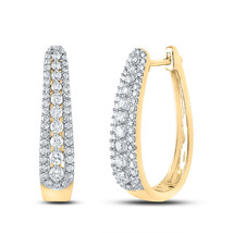 10kt Yellow Gold Womens Round Diamond Oblong Hoop Earrings 7/8 Cttw - £988.45 GBP