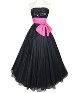 Vintage 50s Union Made Black Sequin Princess Strapless Ball Gown Misses ... - $263.14 CAD