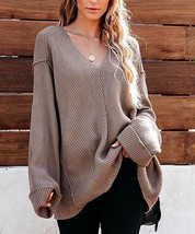 MSRP $81 Belle De Jour Khaki Oversize V-Neck Sweater Size Large - £10.60 GBP