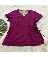 Koi Classics Katelyn Womens Mock Wrap Scrub Top Size L Dark Pink Short S... - $24.74