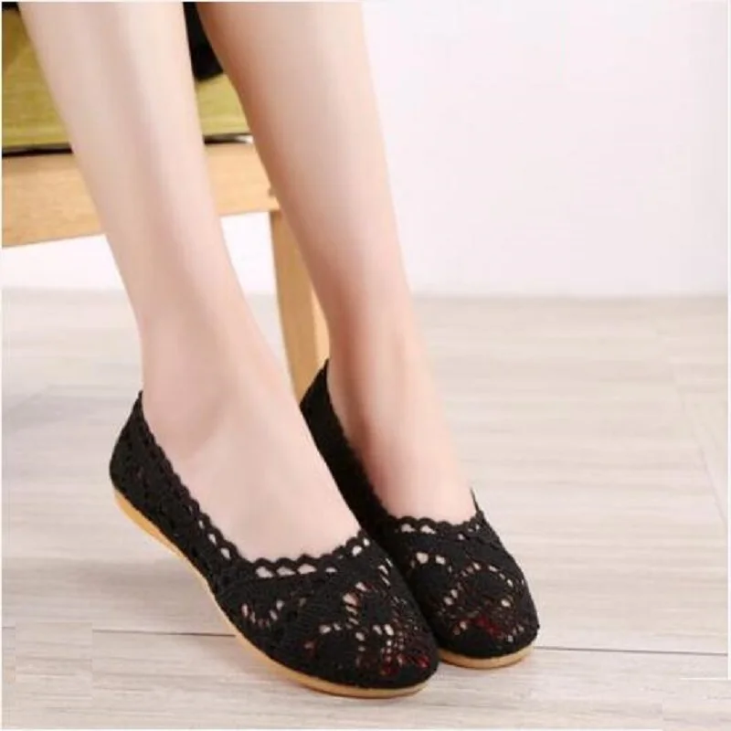 Women Summer Cotton Fabric Round Toe Flat Heels Shallow Cut-outs   Single   Soft - £60.05 GBP