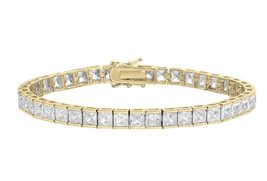 ADIRFINE 18K Gold Plated Square Princess Cut Cubic Zirconia Tennis Bracelet - £37.76 GBP