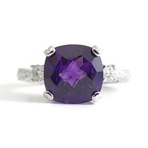 Authenticity Guarantee 
Cushion Purple Amethyst Diamond Gemstone Statement Ri... - £707.90 GBP