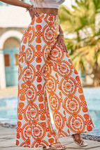 Orange Boho Retro Flower Print Wide Leg Pants - $235.27 MXN