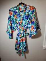 Vtg Val Mode Womens Size Lg Floral Kimono Sleeve Satin Short Half Robe Glam - £43.34 GBP