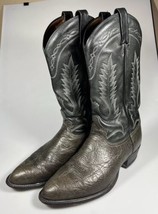Vintage Tony Lama CH 1158 Cowboy Boots Size 9 D Olive Green &amp; Black PLEA... - £38.82 GBP