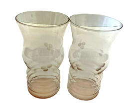 Pink Elegant Glass Tumblers Ribbed Bottom with Etched Floral Pattern 12 ... - £17.03 GBP