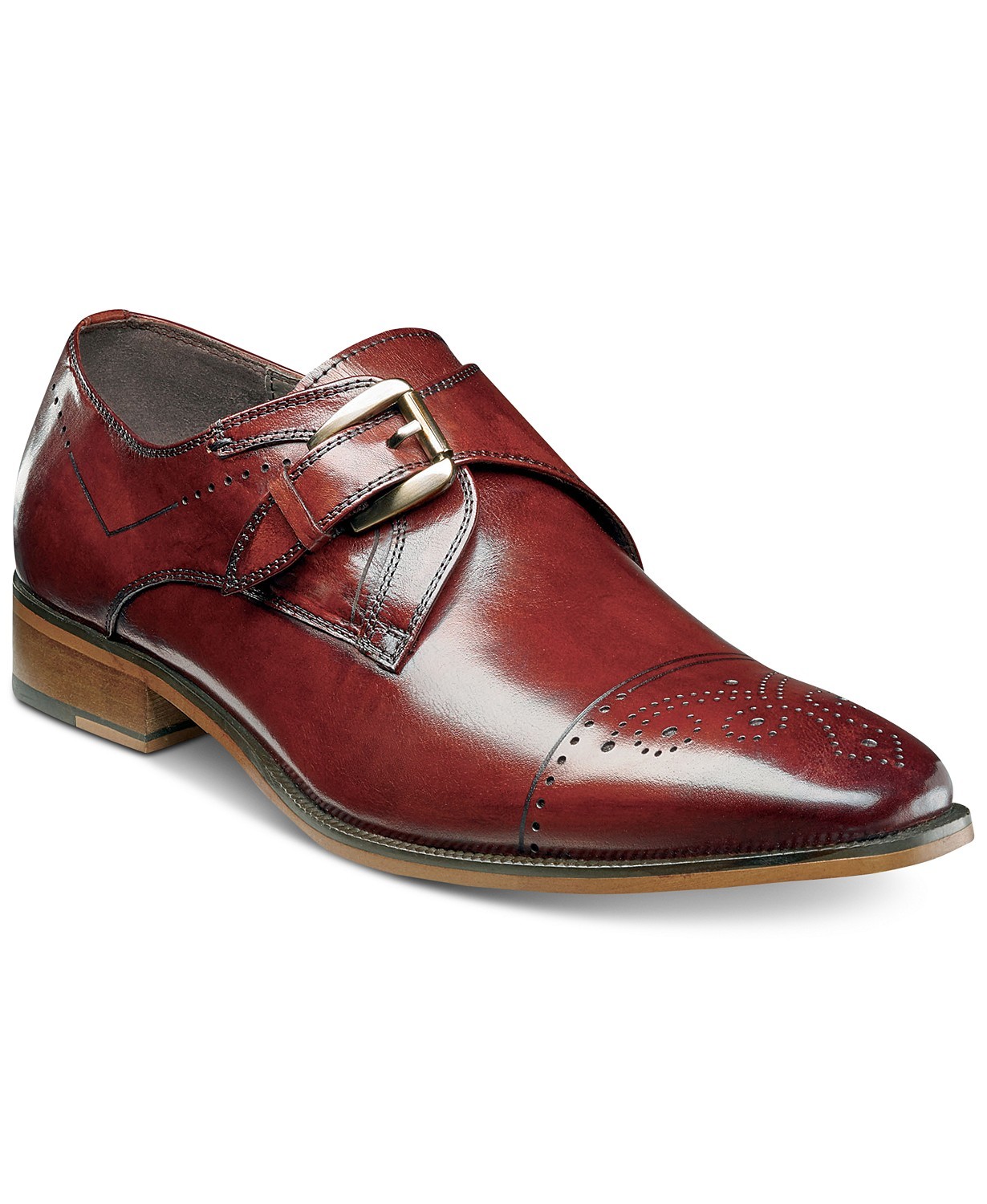 Men Maroon Red Monk Single Buckle Strap Brogue Cap Toe Real Leather Shoe US 7-16