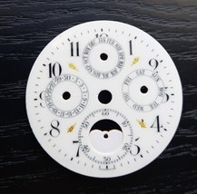 Antique Triple Date &amp; Moon Phase Pocket Watch Enamel Dial 43mm - $190.00