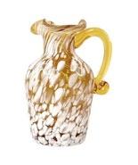 VTG Pilgrim Glass Hand Blown Amber Pitcher Applied Handle White Splatter... - £18.59 GBP