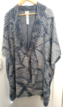 Chicos One Size Blue &amp; White Sleeveless Wrap Cape/Poncho blanket Cotton Blend - £14.64 GBP