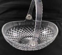 Hoya Lead Crystal Glass Basket w/ Plastic Handle 1960&#39;s Vintage - £9.55 GBP