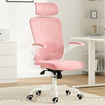 Ergonomic Home Office Chair with Headrest &amp; Lumbar Support - White/Pink - $128.99
