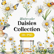 Bundle Watercolor Daiseis Collection Clipart PNG - £2.38 GBP