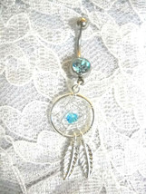 New Spirit Web Dream Catcher W Blue Crystal 14g Blue Cz Belly Ring Navel Jewelry - £4.81 GBP